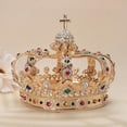 thumbnail image 3 of Baroque Royal Cross Castle Colorful Rhinestone Crown Party Headwear (gold), 3 of 7