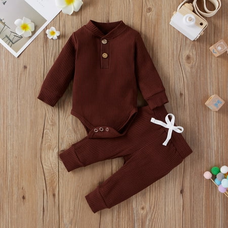

Juebong Baby Shower Clothes Clearance Infant Newborn Baby Girls Boys Ribbed Solid Bodysuits+Elastic Pants Outfits Set