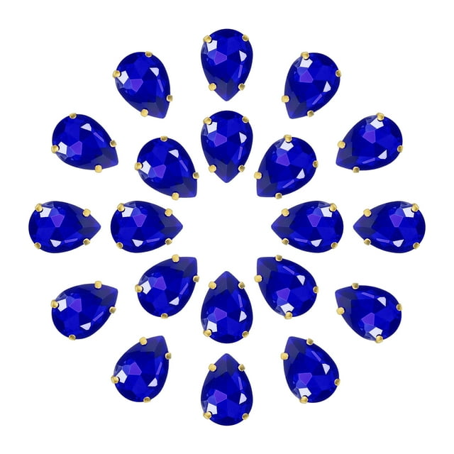 Unique Bargains 20Pack Teardrop Sew on Rhinestone - 18x13mm Glass Teardrop Crystal Rhinestones in Gold Prong Setting (Sapphire Blue)