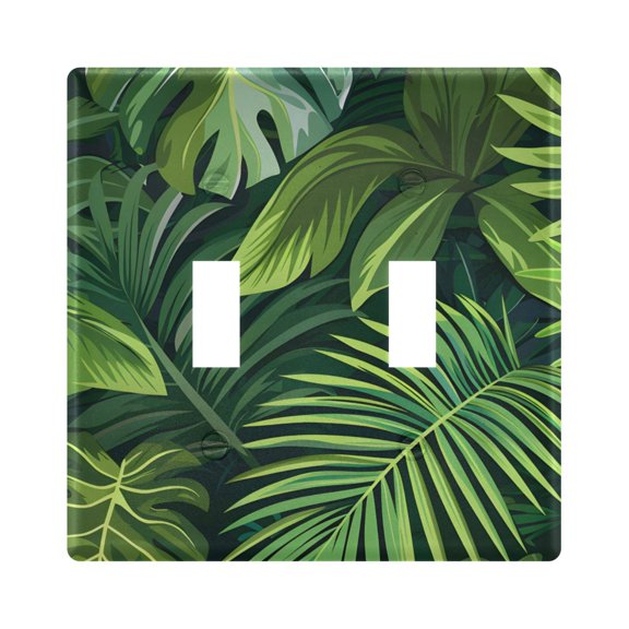 Palm Leaves Light Switch Plate Covers 2 Gang Wall Plate Plastics Outlet Covers for Kitchen Home Office Decor