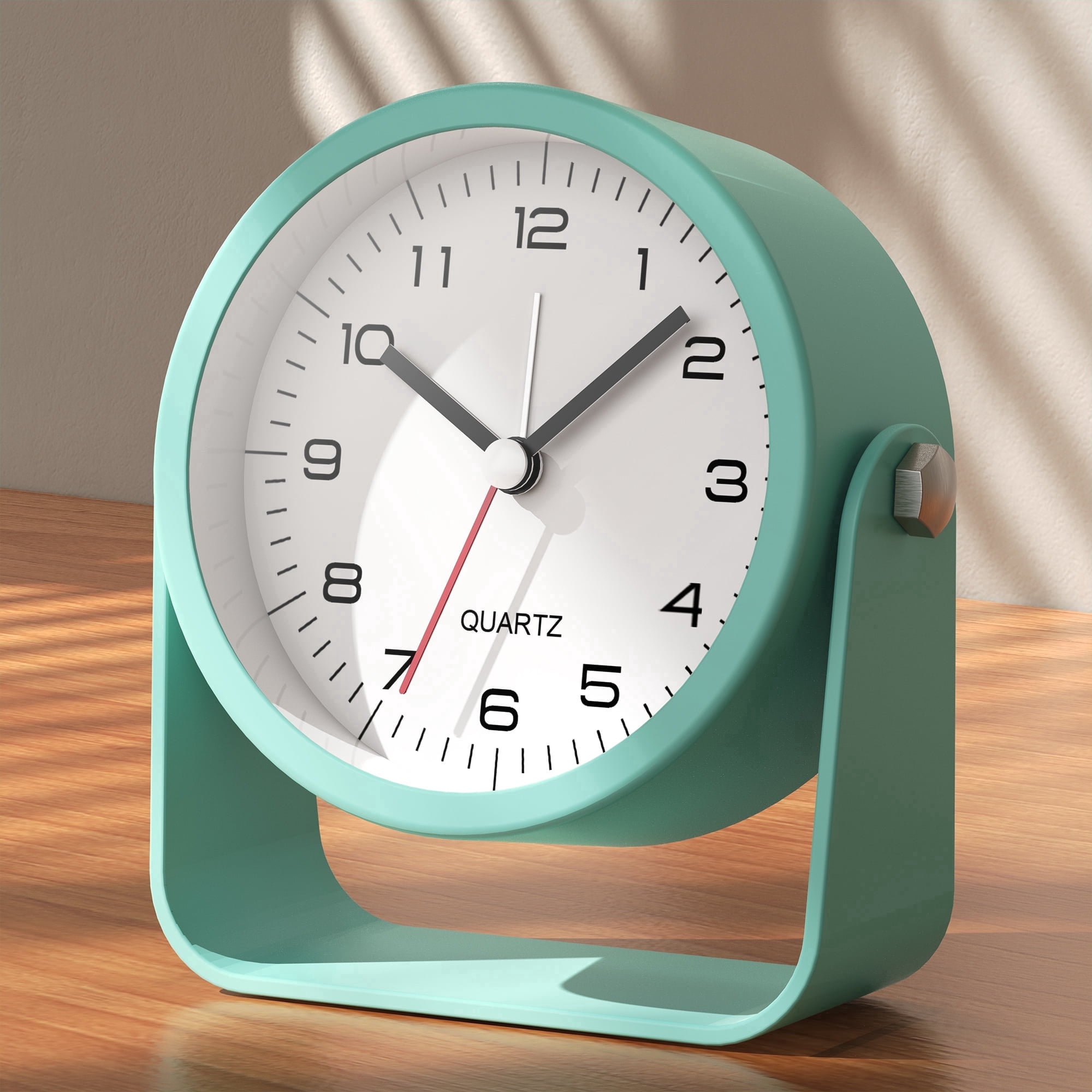 AYRELY® 3.5 Inch Small Analog Alarm Clocks,Battery Operated Desk Clock,Cute Table Clock with Light,Adjustable Angle for Travel,Bedside,Bedroom,Kids,Living Room Decor (Pale Turquoise)