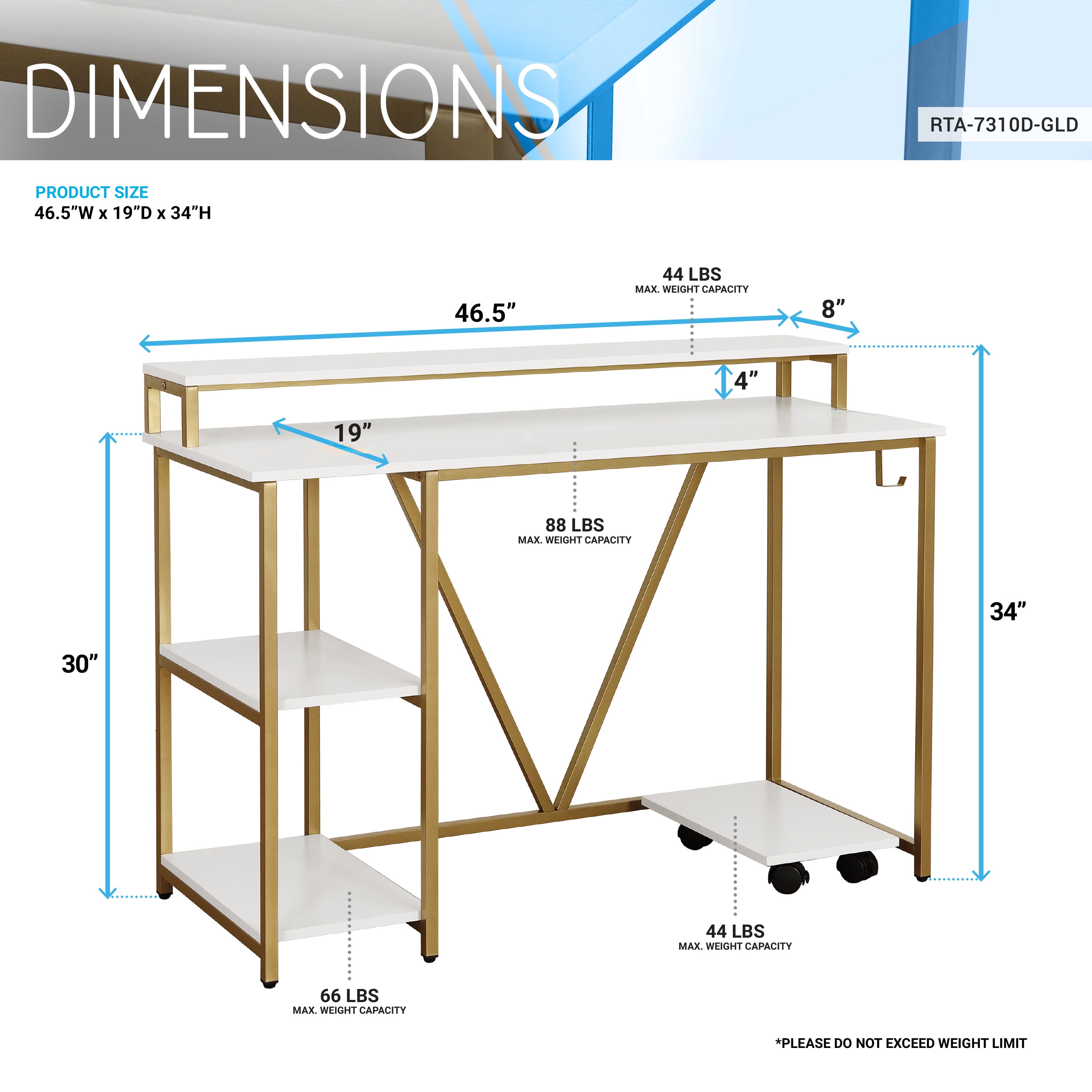 Industrial Writing Desk, White Wood Grain Engineered Wood Workstation with 2-Tier Monitor Shelf, Side Open Storage, Headphone Hook & Mobile CPU Caddy for Home Office