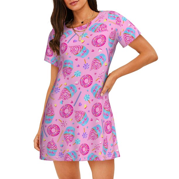 Easygdp Donuts Camisón de manga corta para mujer, informal, estampado
