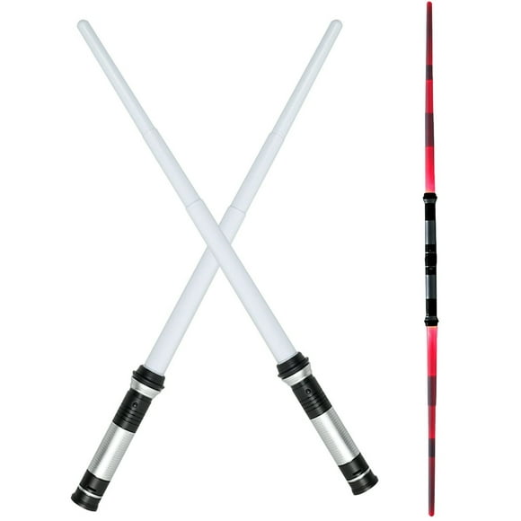 LED Lightsaber Light Up 2pcs 19.6” with Connector 2-In-1 Retractable Glow Sword Light with 6 Music Modes & 7 Color Changing Battery Operated Luminous Saber Toy for Kids Gift