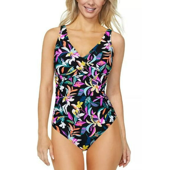 Island Escape Women's Convertible One-Piece Swimsuit Black Multi 8