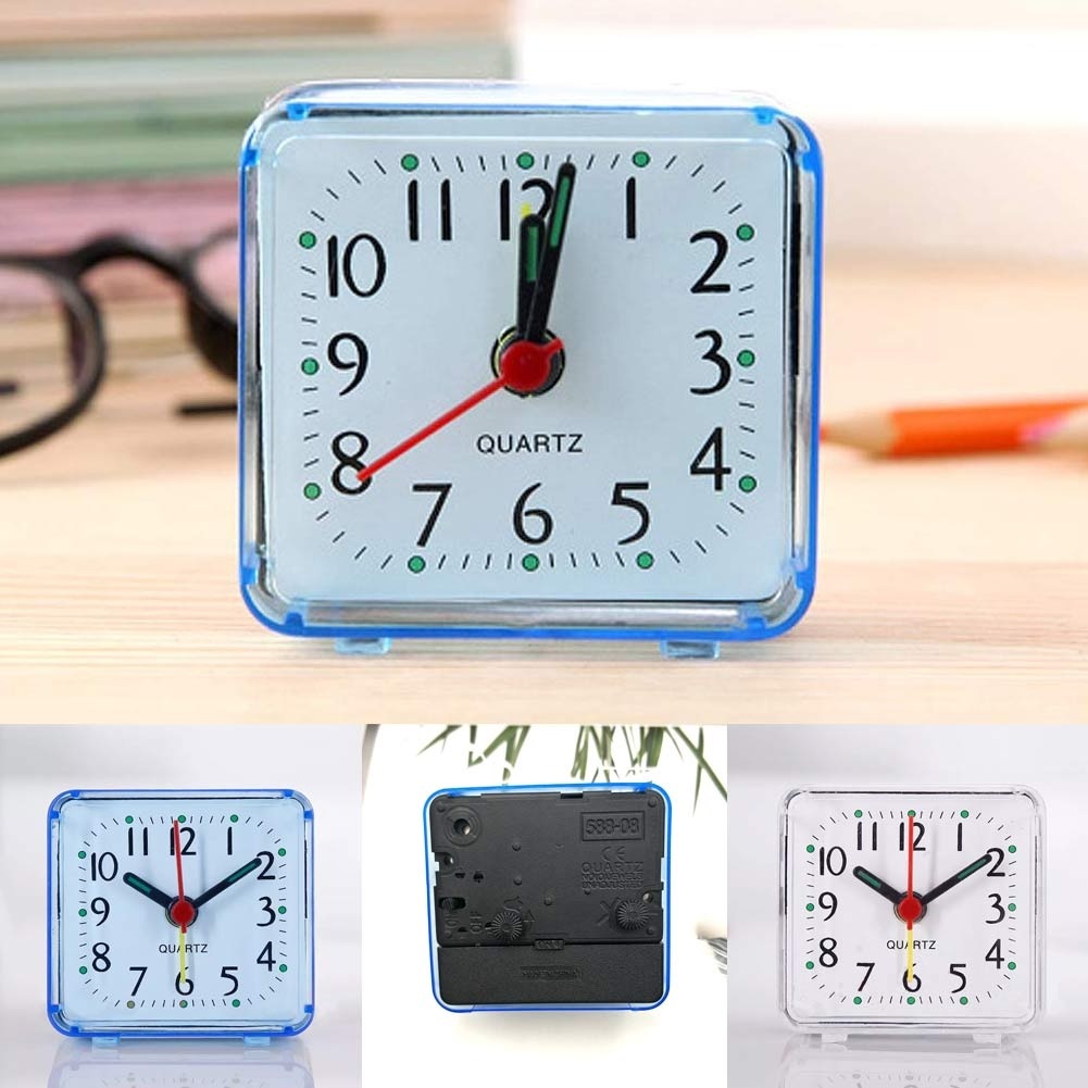 Square Simple Quartz Beep Alarm Clock Cute Portable Travel Table Bedside Clock