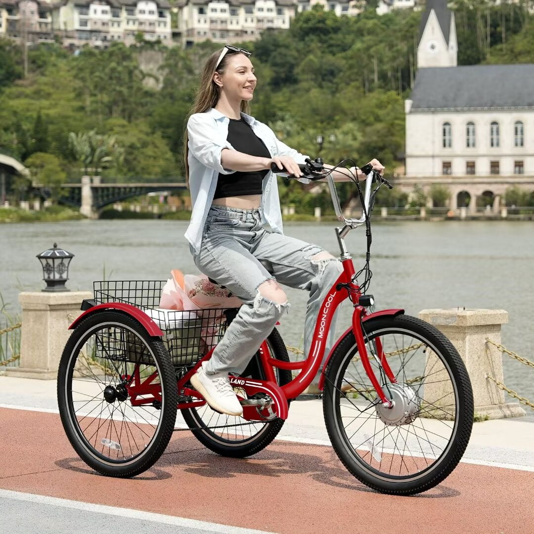 Docred 24'' Adult Electric Tricycles 3 Wheel Electric Bike, 15.5 mph 350W Electric Trikes for Seniors，7-Speed & 4 Adjustable Riding Modes Electric Tricycle with 36V Removable Lithium Battery