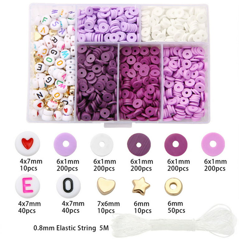 2000pcs Dark Purple Clay Beads for Bracelets Making, Flat 6mm, 15