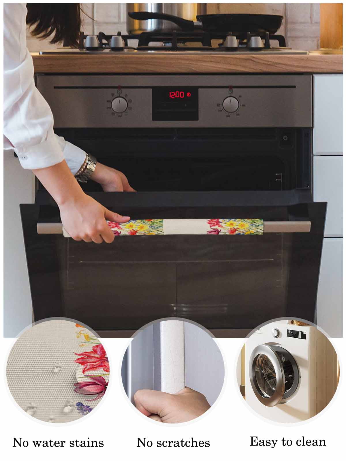 Colorful Tulip Refrigerator Door Handle Covers Set of 2, Spring Floral Watercolor Botanical Rustic Kitchen Fridge Microwave Oven Dishwasher Stove Cabinet Handle Protectors, Washable Appliance Decor