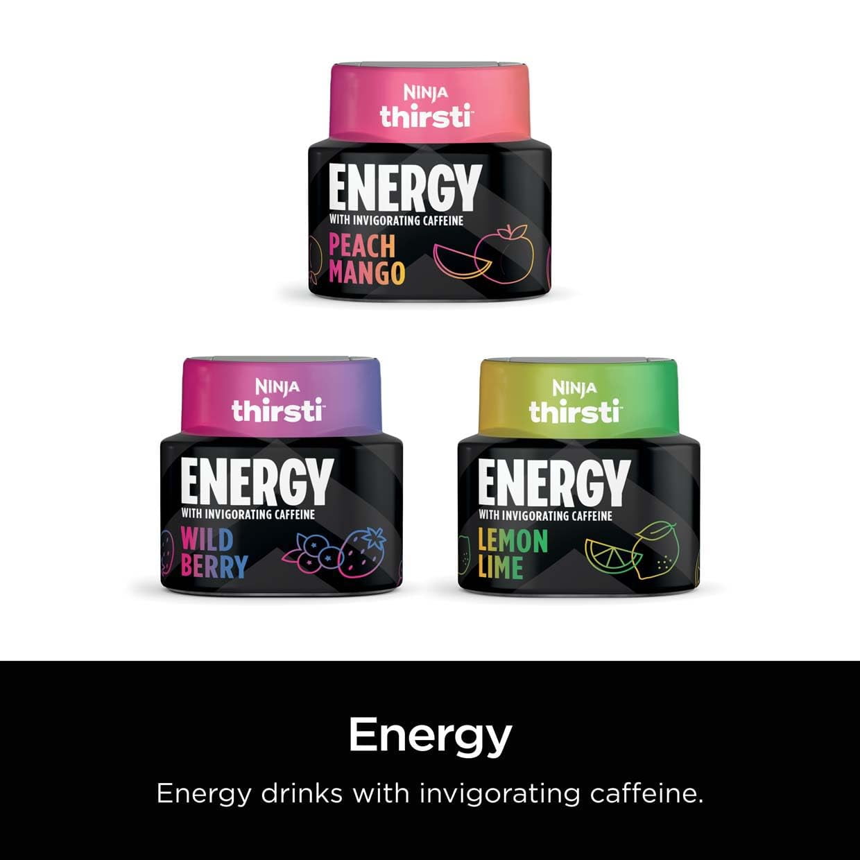 Ninja Thirsti Flavored Water Drops, ENERGY With Invigorating Caffeine, Peach Mango, Zero Calories, Zero Sugar, 2.07 Fl Oz, Makes 17, 12oz Drinks, 3 Pack, WCFPCMGAM