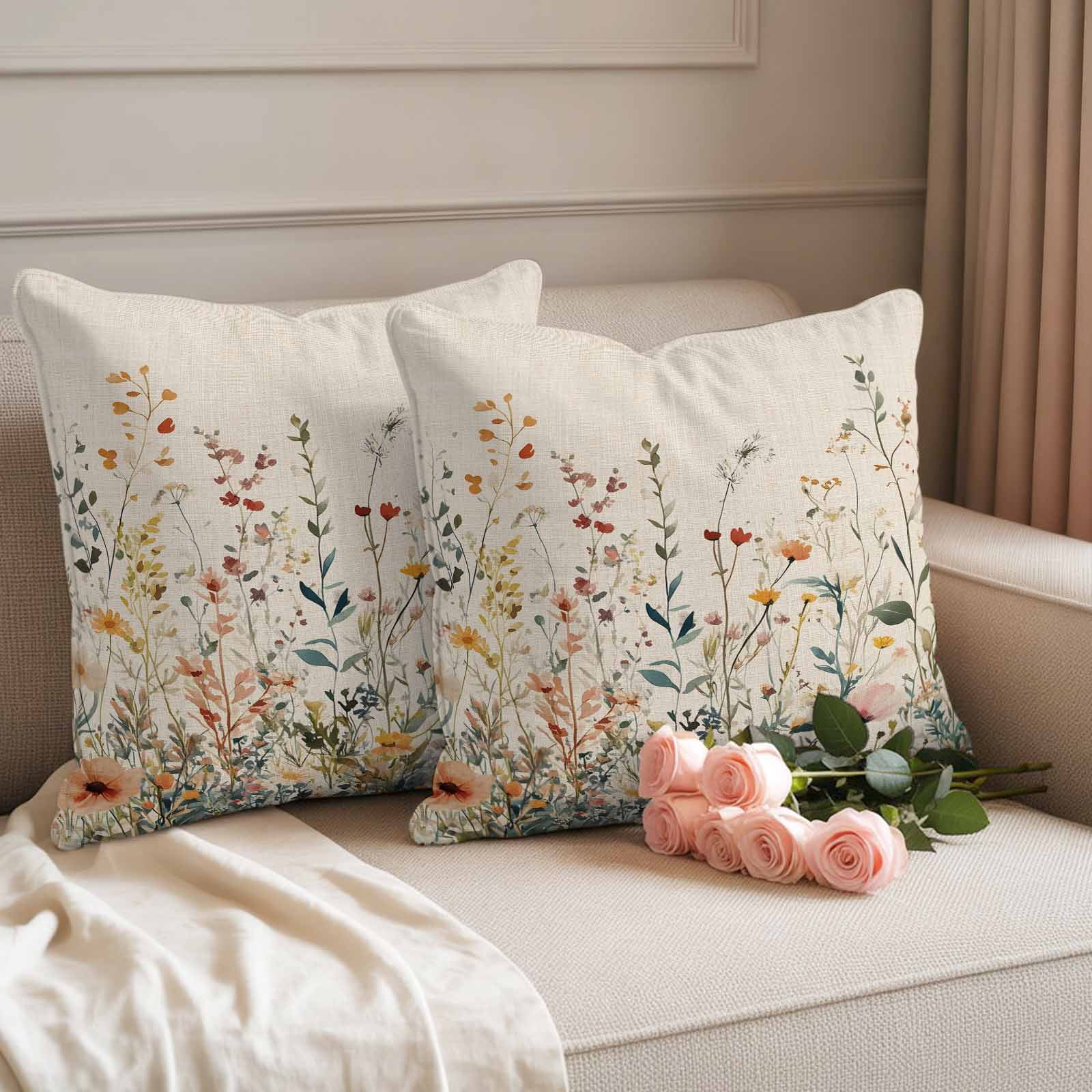 Pack of 2 Outdoor Pillow Covers 24x24 Inch Waterproof Vintage Botanical Throw Pillow Covers,Decorative Couch Pillow Case Sham Spring Floral Summer Botanical Rustic Patio Pillowcases Cushion Cover