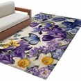 thumbnail image 2 of 3'x5' Area Rugs, Spring Floral Indoor Outdoor Area Rug for Living Room Bedroom, Purple Tulips Hydrangeas Butterflies Beige Washable Bathroom Rugs Kitchen Floor Carpet Mats Home Decor Aesthetic, 2 of 8