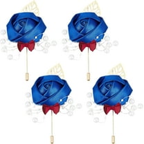 Set of 4 Royal Blue Boutonnieres Groom and Best Man Boutonniere Rose Buttonhole Ribbon Flower Set for Groom Groomsmen Wedding Prom Wedding Decoration Flowers