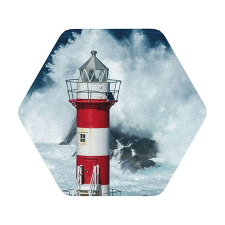 

Disketp Circular Lighthouse Funny Coasters 6 Pcs Leather Coasters with Holder Perfect Housewarming Hostess Gifts Protect Furniture from Water Marks Scratch and Damage