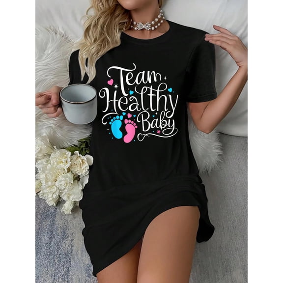 Team Healthy Baby Shower Gender Reveal Party T-Shirt Dress Casual Summer Dress Everyday Outfit