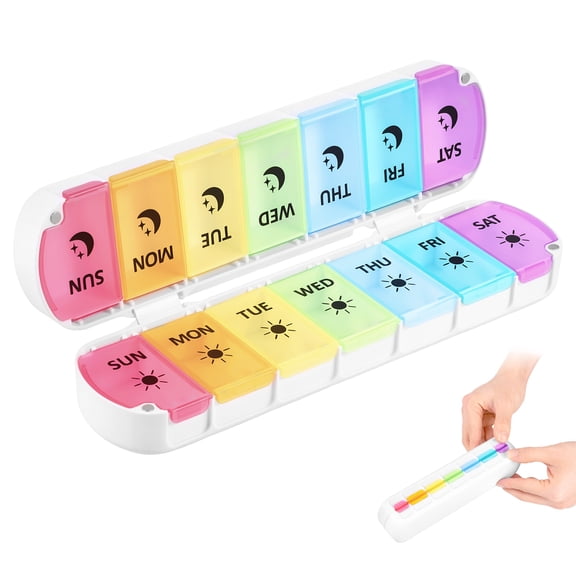 Weekly Pill Organizer 2 Times a Day Large 7 Day Easy Fill Quick Fill Portable AM PM Pill Box for Supplement Vitamin and Medicine