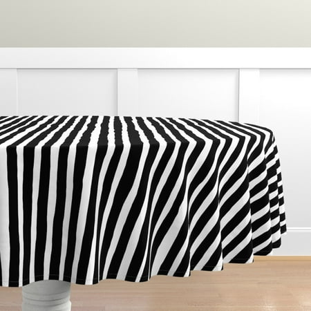 

Cotton Sateen Tablecloth 90 Round - Black White Stripes Vertical Large Scale Gothic Print Custom Table Linens by Spoonflower