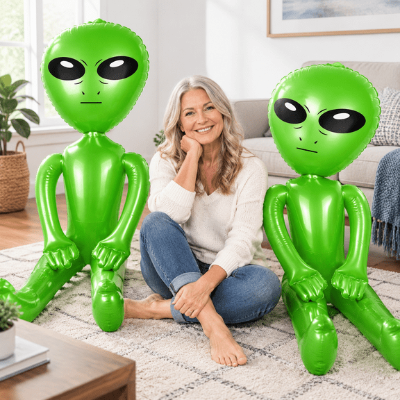2 Pack Large Giant Inflatable Alien 63 Inch Green Balloons for Party Decorations