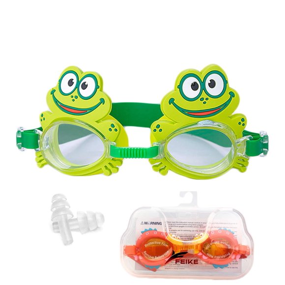 June Sports Lunettes de Natation Mignonnes pour Enfants, Vision Claire, Étanches, Protection UV, Lunettes de Triathlon Sans Brouillard avec Étui de Protection Gratuite pour Enfants et Adolescents, Plusieurs Styles de Dessins Animés Mignons Grenouille-N SG7