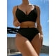 thumbnail image 5 of Bikini de un hombro para mujer, traje de baño pequeño con realce, cintura alta, diseño Floral, Rosa 3D, color negro, 2024, 5 of 5