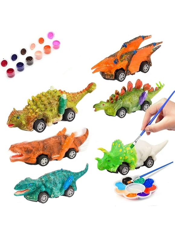 Style-Carry Dinosaur Toy Pull Back Cars, Dinosaur Painting Kit for Kids, Arts and Craft Gift for Toddlers Boys Ages 2 3 4 5, Kids Easter Crafts Christmas Crafts