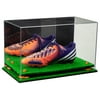 Deluxe Acrylic Large Shoe Display Case for Basketball Shoes Soccer Cleats Football Cleats with Mirror, Orange Risers and Turf Base (A013-OR)