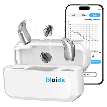 BlaidsX Neuro Rechargeable RIC Programmable Hearing Aids for Seniors and Adults, Audiogram with Bluetooth Mobile App Hearing Test Audiogram & Noise Cancellation, Dual Mic & 48 DSP Channels | USA-Made