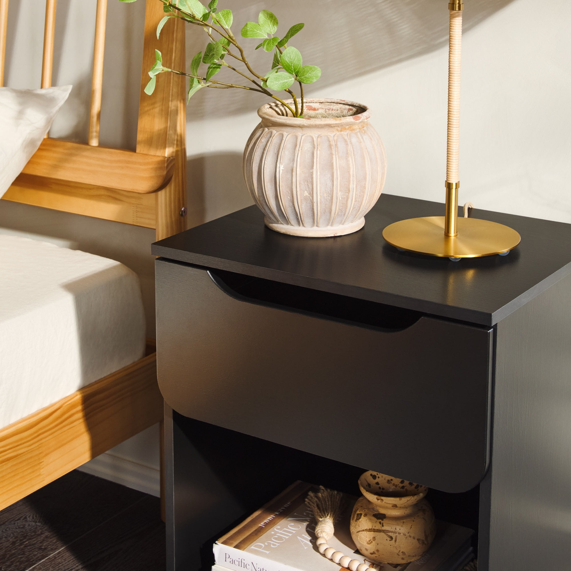 Walker Edison Modern Scandi 1-Drawer Nightstand, Black