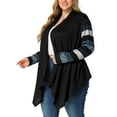 thumbnail image 4 of Unique Bargains Women's Plus Size Striped Open Front Knit Cardigan Sweaters Shrugs 3X Black, 4 of 6
