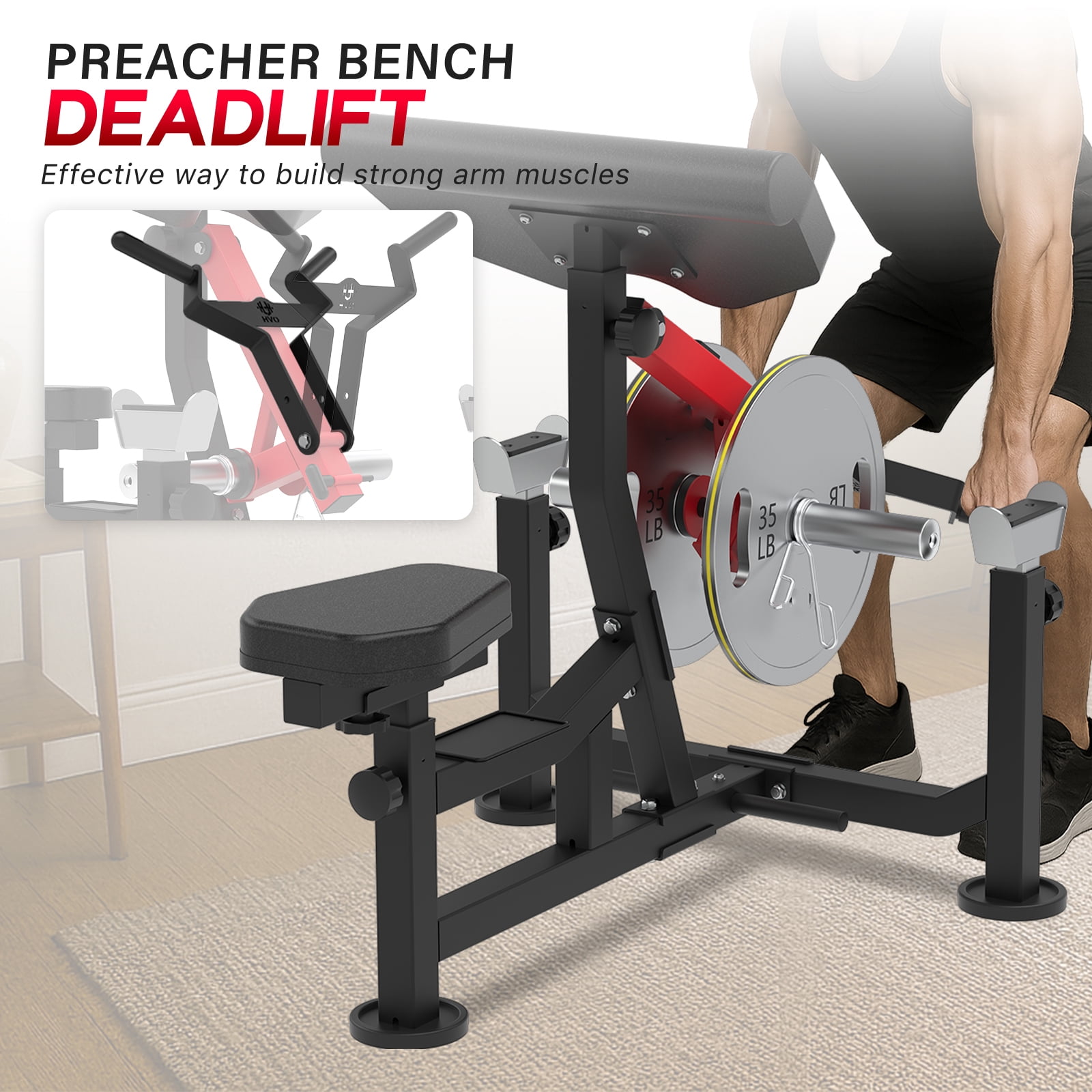HeeH Preacher Curl Bench: Bicep Training Station for Barbell & Dumbbell Workouts with Lifting Weights Home Gym Equipment Red
