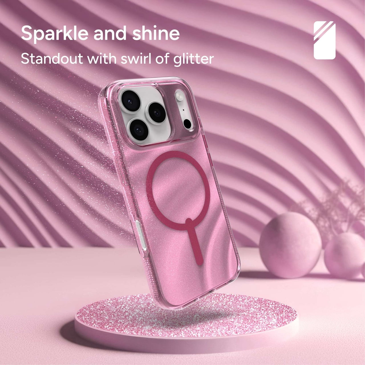 ZAGG Milan Snap Case For iPhone 17 Pro - Pink Glimmering Wave Graphene Strengthened Phone Case with Drop Protection (13ft/4m) Textured Edges & Sparkle Design MagSafe Charging Compatible