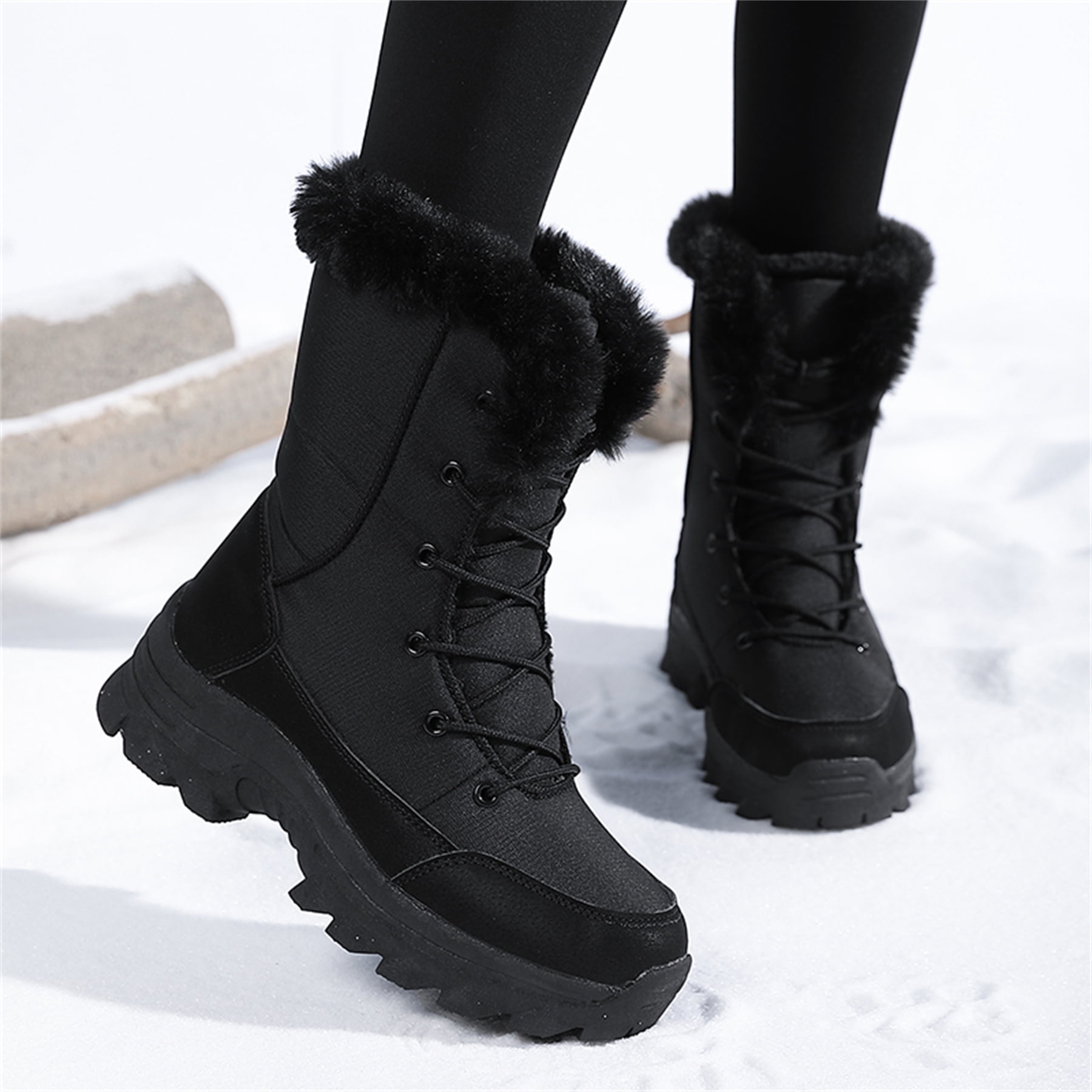 YOURDIARY Womens Winter Snow Boots Waterproof Warm Walking Shoes Mid-Calf Hiking Booties Faux Fur Lining