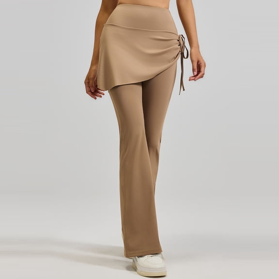WHLBF UTTOASFAY Womens Pants High Waisted Solid Color Yoga Pants Modern Tight Fitting Bag Hip Casual Plastic Flared Long Pants Khaki XL