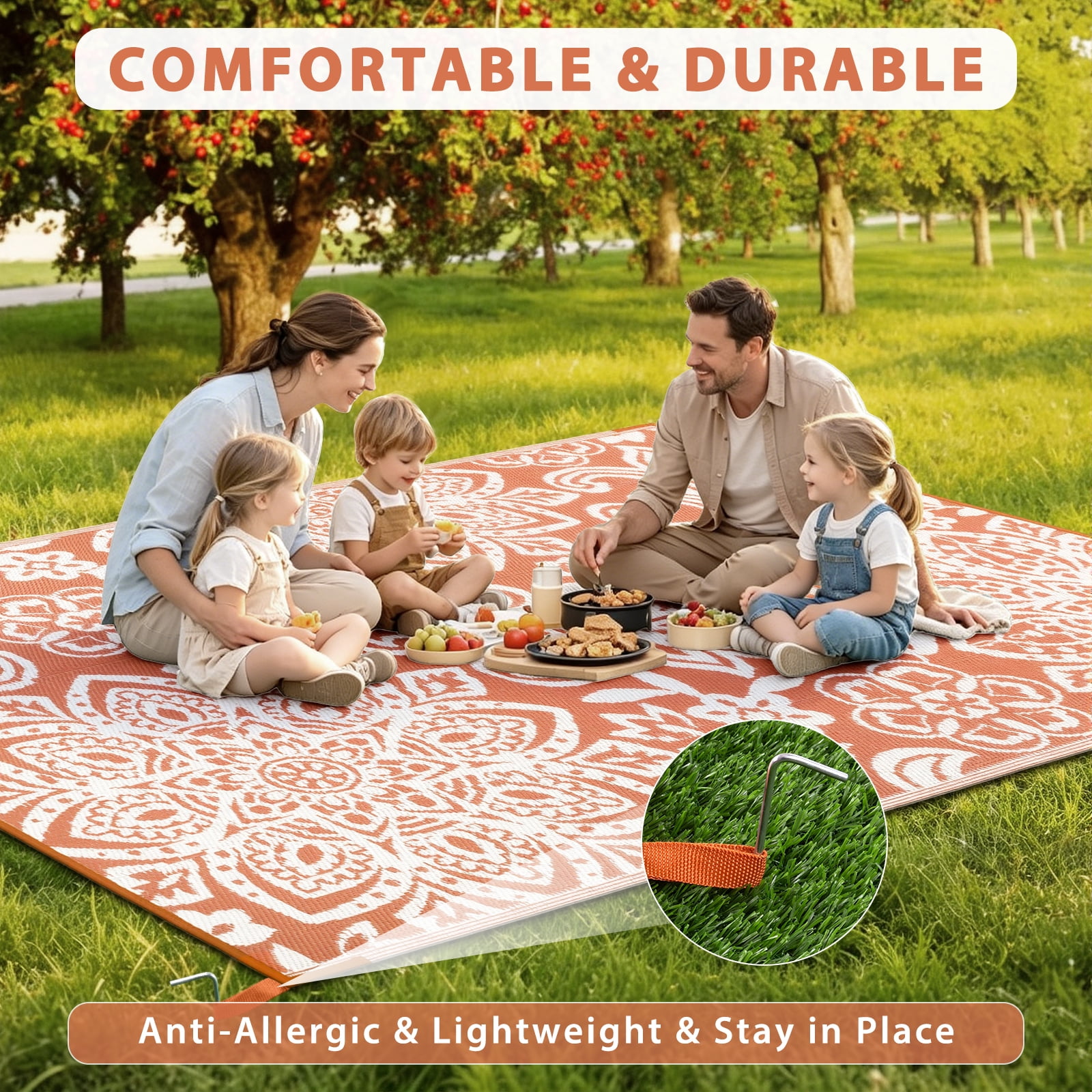 MJIAexp 6'x9' Orange Outdoor Rug Patio Rug Waterproof RV Outdoor Rug Camping Rugs Reversible Plastic Straw Rug Large Outdoor Mat for Camping, Balcony Apartment, Patio, Porch, Picnic, Beach