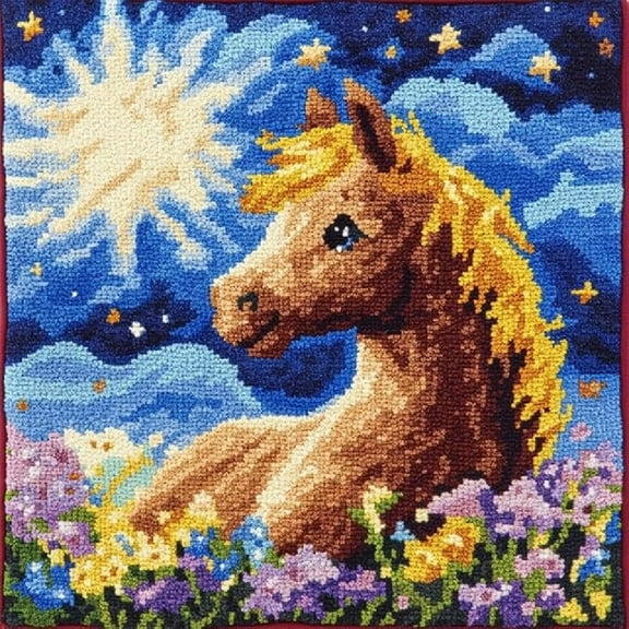 Latch Hook Kits Pillow Latch Hook Embroidery Kit DIY Pillowcase 17x17inch - Animals horses and flowers