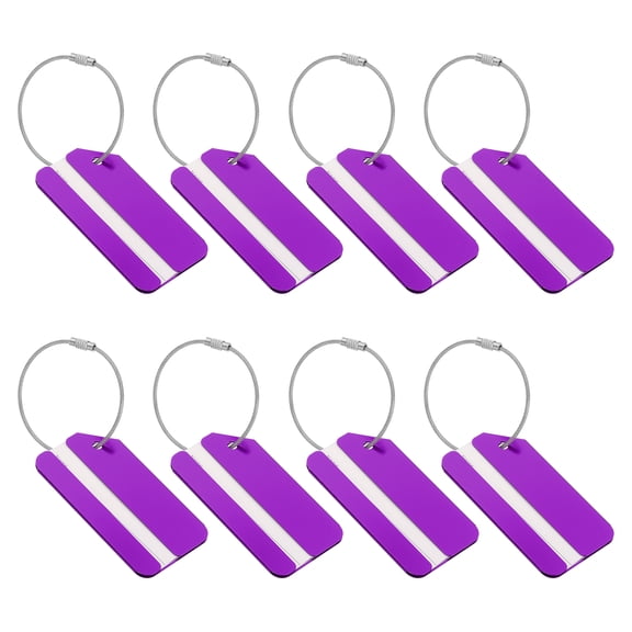 Uxcell 8 Pcs Aluminum Luggage Tags, Suitcase Tags Identifiers Baggage Address Tags Travel ID Bag Labels for Business Trips Office Flying Hotel Check in Travel Accessories, Purple