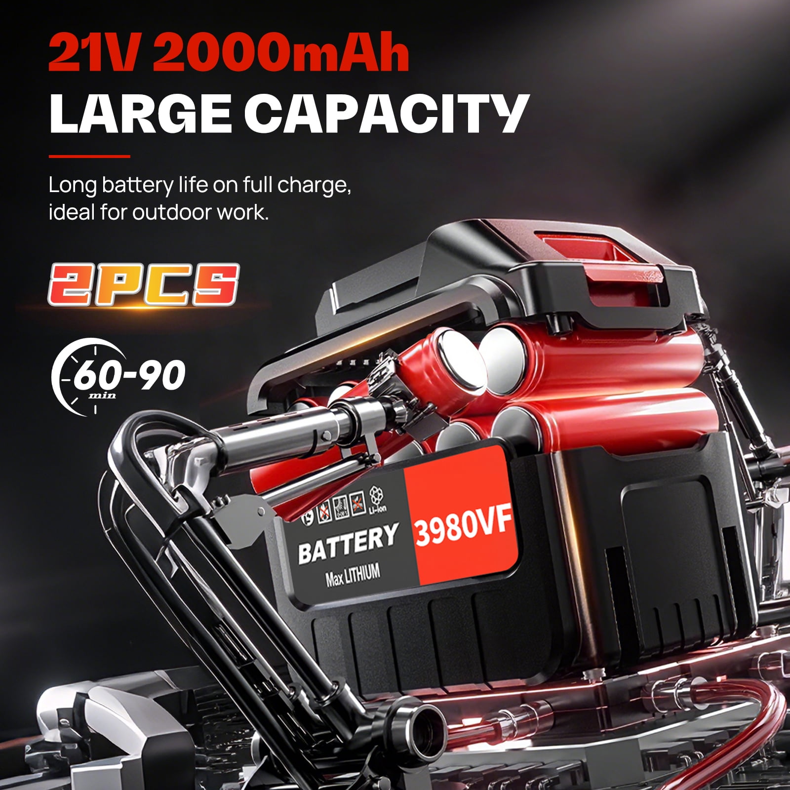 BAOKALER 12" 1800W Cordless Chainsaw, Handheld Electric ChainSaws with 2 x 2.0Ah Batteries & Fast Charger, 3 Chains & 2 Guide Bars, for Wood Cutting, Tree Pruning and Trimming, Red