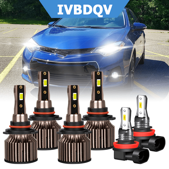 For Toyota Corolla 2009-2016 LED Headlight 9005 9006 High Low Beam H11 Fog Light Bulbs Kit 6Pcs