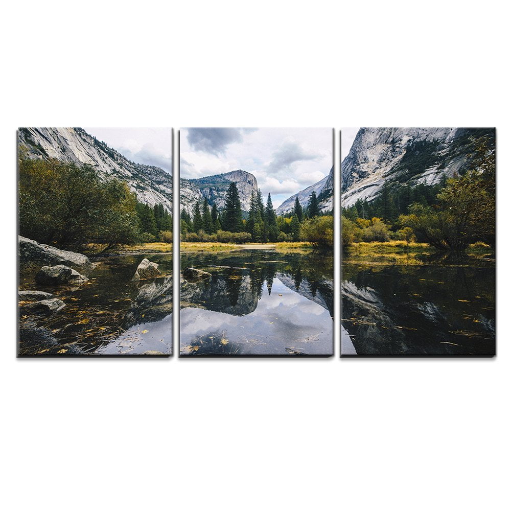 Canvas Print Oil Painting Picture Black White Landscape Lake Wall Art 3pcs