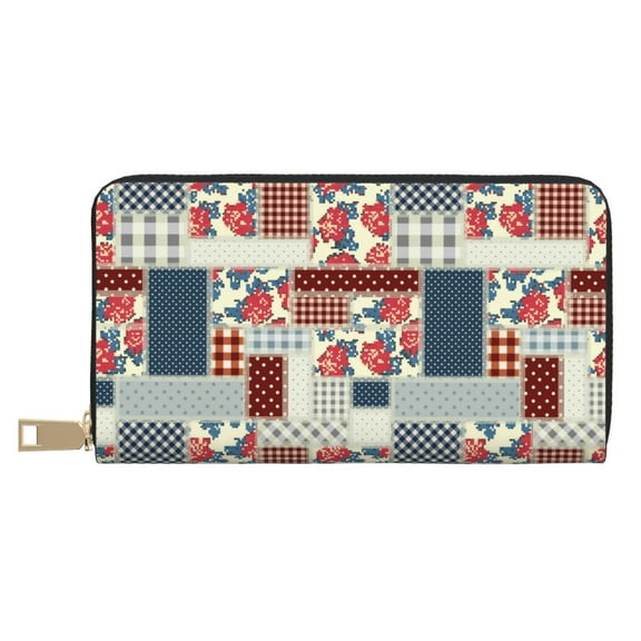 Leather Thin Slim Wallets for Women Men - Patchwork In Country Style Clutch Card Wallet for Women Men with Zipper