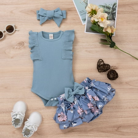 

kpoplk Toddler Girl Outfits Toddler Kid Baby Girls Shorts Set Floral Short Sleeve Top T-Shirt Ripped Denim Shorts Jeans 2Pcs Summer Outfits(Blue)