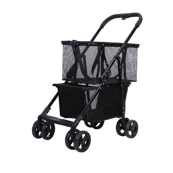 Anvazise Shopping Cart, Collapsible Utility Trolley Cart, Detachable Carry Bag with Wheels, Stroller Foldable Personal Shopping Cart,Black