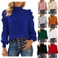 thumbnail image 7 of Women's Long Sleeve High Neck Puff Long Sleeve Casual Loose Shirts Tops and Blouses  Hem Mock Neck Puff Sleeve Blouse Top, 7 of 7