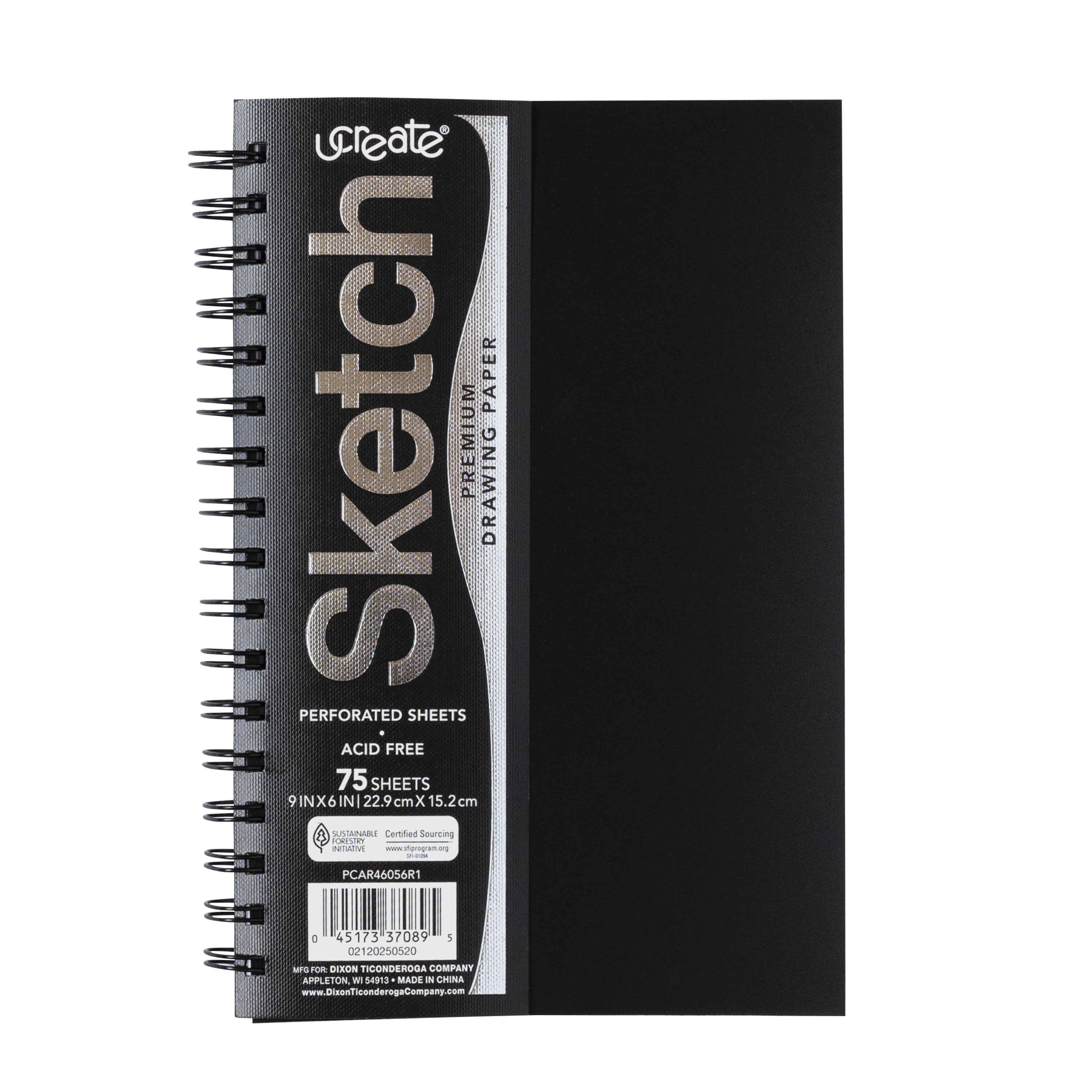UCreate Poly Cover Sketch Book, Heavyweight, 6 in x 9 in, Black, 75 Sheets