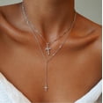 thumbnail image 3 of Pendant Necklace Layered Silver Cross Necklace, Silver, 3 of 4