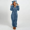 thumbnail image 4 of Women's Plush Hooded Bodysuit Plush Pajamas Long Sleeve Warm Flannel Bodysuit, 4 of 9
