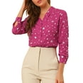 thumbnail image 4 of INSPIRE CHIC Women's Stand Collar Long Sleeve Metallic Stars Shirt M Hot Pink, 4 of 7