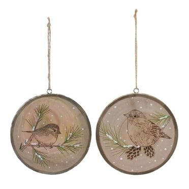 Melrose Bird on Tree Branch Christmas Disc Ornaments - 4" - Multi-Color - 12ct