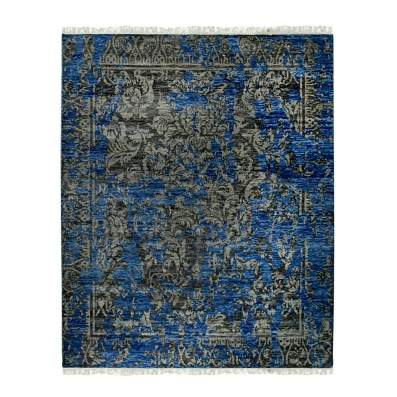 EORC MR6907BL8X10 Hand-Knotted Wool & Bamboo Silk Modern Classic Rug, 8' x 10', Blue Area Rug