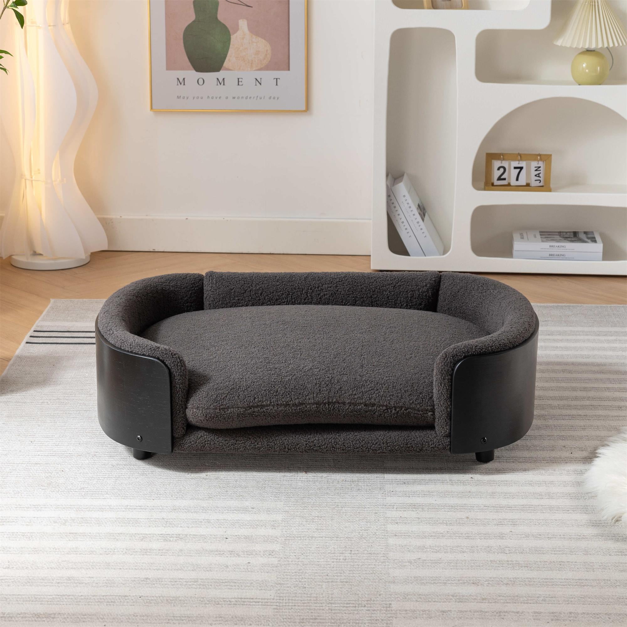 Pefilos 38" Pet Sofa for Indoors Dogs, Cat and Dog Bed with Solid Wood Legs and Black Bent Wood Back, Cashmere Cushion, Gray Pefilos 38" Pet Sofa for Indoors Dogs, Cat and Dog Bed with Solid Wood Legs and Black Bent Wood Back, Cashmere Cushion, Gray